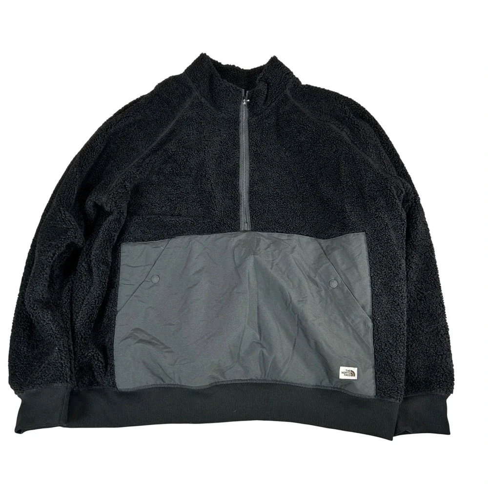 The North Face Mens XXL Black Sherpa Fleece 1/4 Zip Pullover Anorak Jacket